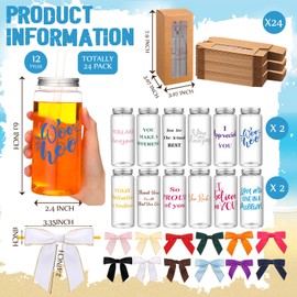 Skylety 24 Sets Employee Appreciation Plastic Cups with Lids Straw and Twist Bow Housekeeping Housekeepers Week Gifts Bulk 14oz Reusable Tumbler for Team Volunteer Staff Coworker