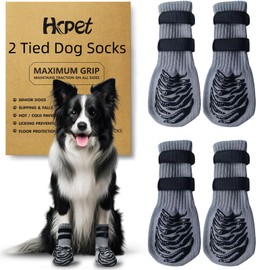Anti-Slip Dog Socks With 2 Adjustable Straps for Hardwood Floors and Pavements, Paw Protection for All Breeds (Grey, XL)