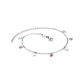 Julie Julsen JJAC29215S Women's Anklet Heart Stainless Steel Silver Pink Zirconia 26 cm, Stainless Steel, Cubic Zirconia