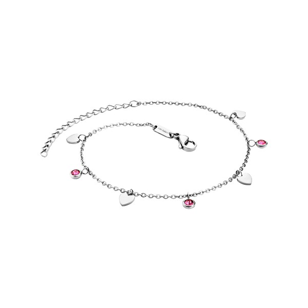 Julie Julsen JJAC29215S Women's Anklet Heart Stainless Steel Silver Pink