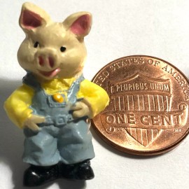 Unbranded 2 JHB Hand-Painted Resin Pig In Overalls Shank Buttons 28.5mm 1 1/8" Tall 12537