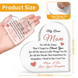 To My Mum Gift Acrylic Heart-Shaped Keepsake Bonus Mum Step Mother Gift Mother Gift from Daughter Son Acrylic Heart Plaque Mother's Day Gift from Children Mom Birthday Gifts Appreciation Gift for Mum