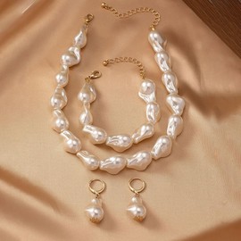Pearl Necklace for Women Pearl Drop Stud Earrings Pearl Bracelets Rings Wedding Bridal Jewelry Set Bridesmaid Gifts Accessories for Women
