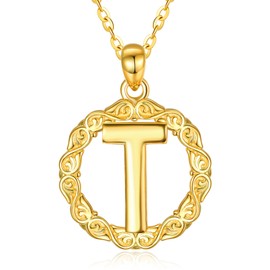 TANGPOET Genuine 18k Gold-Plated Letter Necklace for Women Girls 925 Sterling Silver 26 Letters Pendant Mother's Day Birthday Christmas Jewellery Gifts with 18 Inches + 2 Inch Chain, Sterling Silver