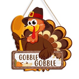 Thanksgiving Wooden Turkey Pumpkin Sign for Front Door Decor, Thankful Blessed Grateful Plaque Welcome Hanging Door Sign for Home Party Supplies