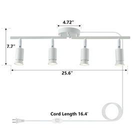 vivihobb Plug in Track Light White 4 Light Plug in Ceiling Lighting Fixture with 16.4' Long Cord,4 Way Ceiling Spotlight,Rotatable Wall Mount Light Head