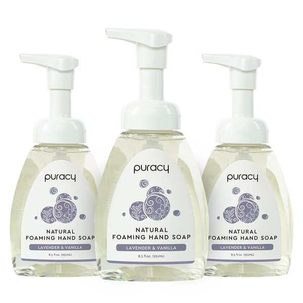 Puracy Natural Foaming Hand Soap, Moisturizing Hand Wash, Lavender & Vanilla, 8.5 Ounce (Pack of 3)