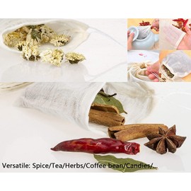 GIYOMI 20 Pcs Muslin Drawstring Bags - Natural Unbleached Cotton Straining Herbs Cheesecloth, Coffee Tea Brew, Soup Gravy Broth Stew, Bone Broth Brew, Spice Bags - 6 x 4 Inches