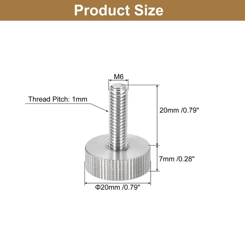 sourcing map M6x20mm Knurled Thumb Screws, 5pcs 304 Stainless Steel