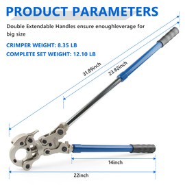 MGYOO Copper Propress Tool with 1/2" 3/4" 1" Jaw - Pro Press Copper Crimper Tool with Rotating 360° head and Extendable handle - Copper Pipe Crimping tool for Copper Tubing Propress fittings