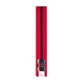 Playwell Martial Arts Cotton Coloured Belt With Black Stripe Grading Belt - (Karate, Judo Taekwondo) (Red Belt with Black Stripe, 220cm)