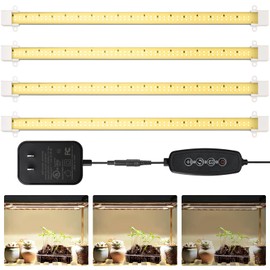 Mosthink Grow Lights for Indoor Plants Full Spectrum, 16" Professional Grow Light Strips, 432 LEDs, Auto Timer 3/6/12H, Dimmable Plant Grow Light,4 Packs in 1