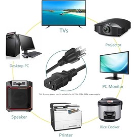 Gamepoint Basics - Cable de alimentación (1.8 Metros) trifásico de 3 Puntas, Repuesto para Monitor de computadora, switches, proyectores, Color Negro Duradero y Flexible.