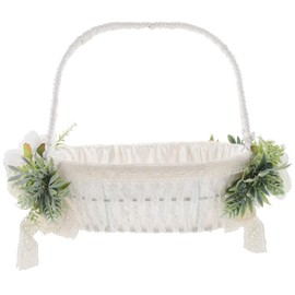 STOBAZA Ivory Wedding Flower Girl Basket, Handwoven Romantic Party Bridal Flower Basket with Elegant Handle