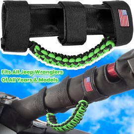 4 x Roll Bar Grab Handles Grip Handle for Jeep Wrangler JK JKU JL JLU TJ YJ Sport Sahara Freedom Rubicon Unlimited Gladiator JT 1955-2023 UTV ATV Premium Paracord Interior Accessories US Flag (Green)