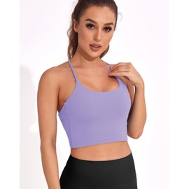 DaiLiWei Strappy Sports Bras for Women High Support Longline Open Back Workout Tops Padded Cross Yoga Crop Tank Built in Bra Purple