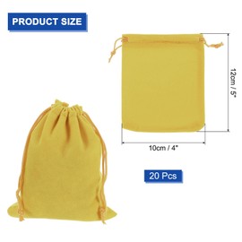 sourcing map 20 Pcs Velvet Drawstring Bag, 4 x 5 Inch Jewelry Velvet Pouches Gift Bags for Wedding Party Favor Candy Jewelry Packaging Organizing Storage, Gold