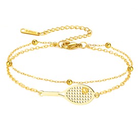Dreamtimes Tennis Racket Bracelet for Women Stainless Steel Sporty Tennis Player Gift Adjustable Chain Tennis Lover Jewelry for Fans Athletes (Gold)