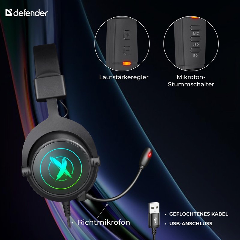 Defender® Epic Pro Gaming Headset - 7.1 Surround Sound, USB,