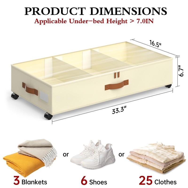 Yecaye Under Bed Storage with Wheels, 2Pack Under Bed Storage