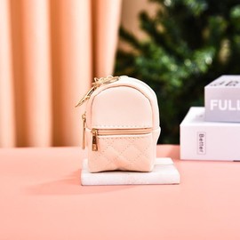 Altrumate 1 piece Mini Backpack Cute Cosmetic Bag for Women,PU Leather Makeup Bag Key Pocket Lipstick Bag Card Holder Data Cable Organizer Zipper Pouch, Black Beige Pink Gray bag accessories coin purses - Color: Beige