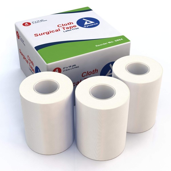 Dynarex No.3564 3 Inches x 10 Yards Cloth Surgical Tape, 4 Rolls Each (1 Pack)