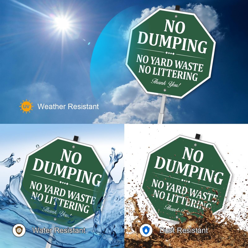 No Dumping No Yard Waste No Littering Sign, 10"W x