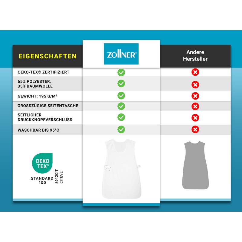 ZOLLNER Throw Apron – Durable Clothing Protector in White –