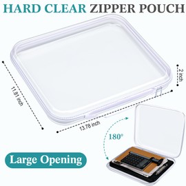 Sanwuta 4 Pcs Clear Hardshell Zipper Case with Handle Hard Plastic Pouches Toy Storage Bins Transparent Cases for Snacks, Cosmetic, Building Blocks, Puzzles (Large)