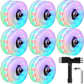 VNAKER 8Pcs Light Up Roller Skate Wheels with Tool Kit- Luminous Quad Roller Skate Wheels (Colorful)