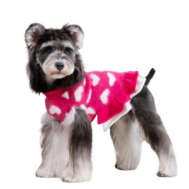 CuteBone Fancy Pink Dog Sweater Dress, Soft and Stretchy Dog Clothes for Small Dogs Girl, Pink Heart Puppy Sweater Pullover Ruffle Dress Pet Outfit Cat Apparel