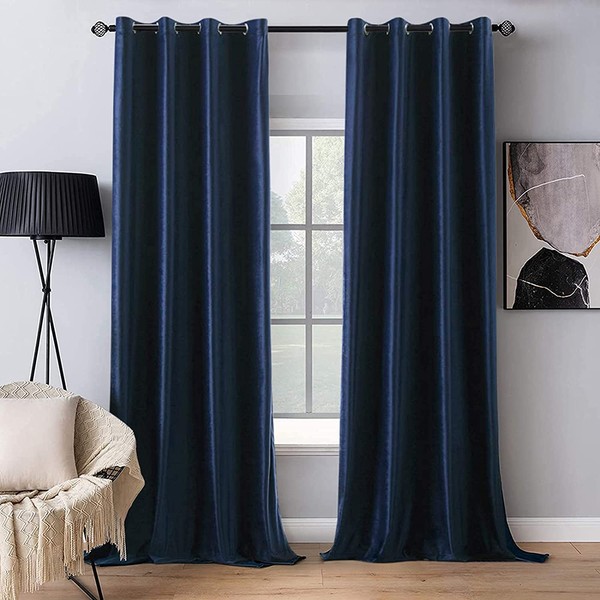 MIULEE 2 Panels Blackout Velvet Curtains Solid Soft Grommet Navy Blue Curtains Thermal Insulated Soundproof Room Darkening Curtains/Drapes/Panels for Living Room Bedroom 52 x 90 Inch