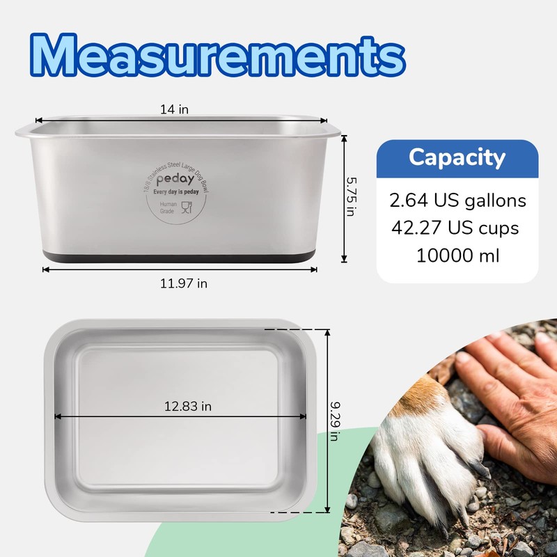 PEDAY 2.64 Gallon Extra Large Dog Water Bowl, 18/8 Human