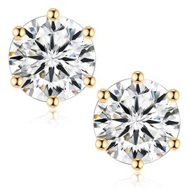 Moissanite Stud Earrings, C6P D Color Ideal Cut 925 Sterling Silver Earrings for Women with Certificate of Authenticity (Yellow Gold Plated, 3ct each/6ct per pair)