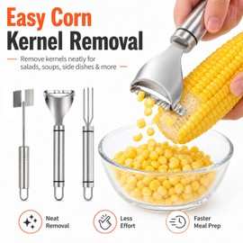 Corn Peeler for Corn on the Cob, 2026 Upgraded 3PCS Corn Peeler, Corn Cob Stripper Tool, Stainless Steel Blade, Ergonomic Long Handle, Easy to Clean, Kitchen Tool for Home Picnic Party
