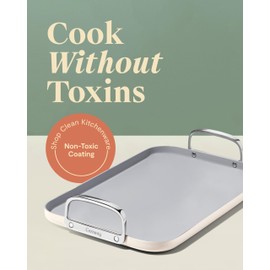 Caraway Double Burner Griddle - 19x12” Griddle Pan - Non-Stick Ceramic Coated - Non Toxic, PTFE & PFOA Free - Oven Safe & Compatible with All Stovetops - Cream