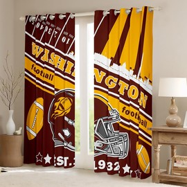 Feelyou Football Blackout Curtains (2 Panels, 42 x 63 Inch) Washington Curtains Gifts for Football Fans Football City 30%-50% Room Darkening Blackout Curtain Rugby Sports Window Treatments