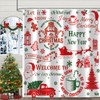 Christmas Shower Curtain, Red Green Santa Claus Reindeer Xmas Tree