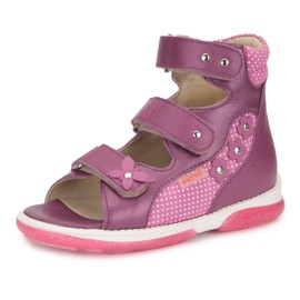 Memo Agnes Corrective Orthopedic High-Top AFO Leather Sandal, Dark Pink, 22 (6.5 M US Toddler)