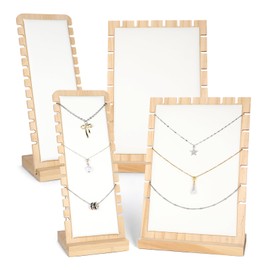 Xosjska 4 Pcs Bamboo Necklace Display Stand Bamboo Panel Jewelry Necklace Tabletop Display Boards Stand Necklace-Display Stands for Selling for Necklaces, Pendants and Chains (White)
