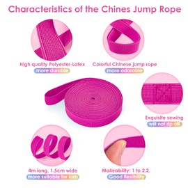 Cikyner Chinese Jump Rope, 4m Long 1.5cm Wide Elastic Chinese Ropes with Instructions French Skipping Rubber Band for Indoor and Outdoor Children Jumpsies Games, Ideal for Gifts for Girls and Boys