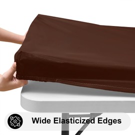 Smiry Rectangle Tablecloth, Elastic Fitted Flannel Backed Vinyl Tablecloths for 5ft Folding Tables, Waterproof Wipeable Table Covers for Indoor, Outdoor, Picnic and Camping (Coffee, 30"x60")