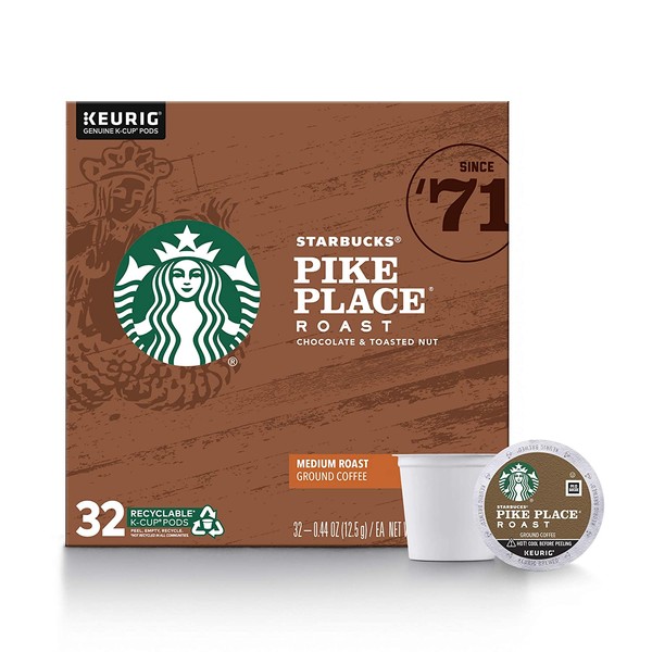 Starbucks Medium Roast K-Cup Coffee Pods — Pike Place Roast for Keurig Brewers — 1 box (32 pods)