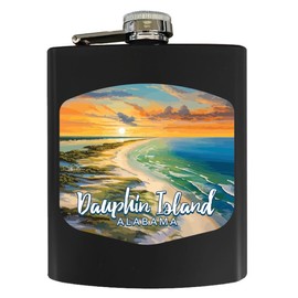 R and R Imports Dauphin Island Alabama Beach Shoreline Design Souvenir 7 oz Steel Flask Matte Finish Black 4-Pack