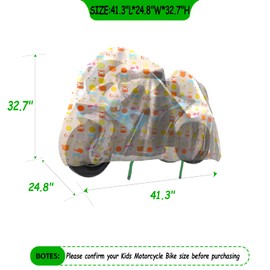 RONWIN Kids Motorcycle Bike Cover 41.3L×24.8W×32.7H, 600D Cartoon Pattern Fabric with Silver Coating Waterproof, Dustproof & Sunproof Cover for Kids' Toy Motorcycles & Small Bikes