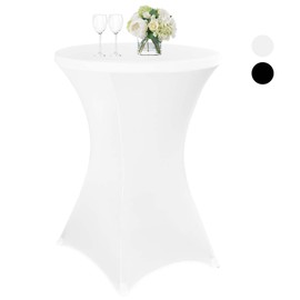 White Bar Table Covers Bar Tables, Stretch Tablecloth with Foot Pockets for Diameter 80-85 cm Bar Tables and Bistro Tables, Bar Table Cover for Wedding Birthday Party Banquet (80 cm, White)