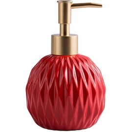 Ceramics Gold Soap Dispenser for Bathroom, Relief Soap Dispenser for Kitchen Sink, 400ml/13.5Oz Refillable Liquid Hand Soap Dispenser with Gold Pump (Red).