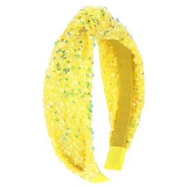YARIEW Sequin Knotted Headband for Women Sparkle Wide Headband Knot Hair Bands Accessories Cute Little Girl Headbands Princess Glitter Girls Hair Accessories (Yellow)