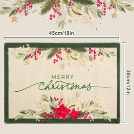 Whaline 6Pcs Christmas Burlap Placemats Poinsettia Flowers Table Mats Double-Layer Waterproof Xmas Placemat 12 x 18 Inch Heat Resistant Table Mats for Christmas Home Kitchen Decoration Supplies