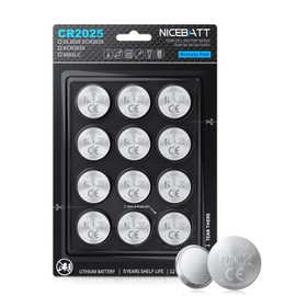 NICEBATT Cr2025 3V Lithium Battery 12 Pack, High Capacity 2025 cr25 Batteries for Key fobs, Remote Controls